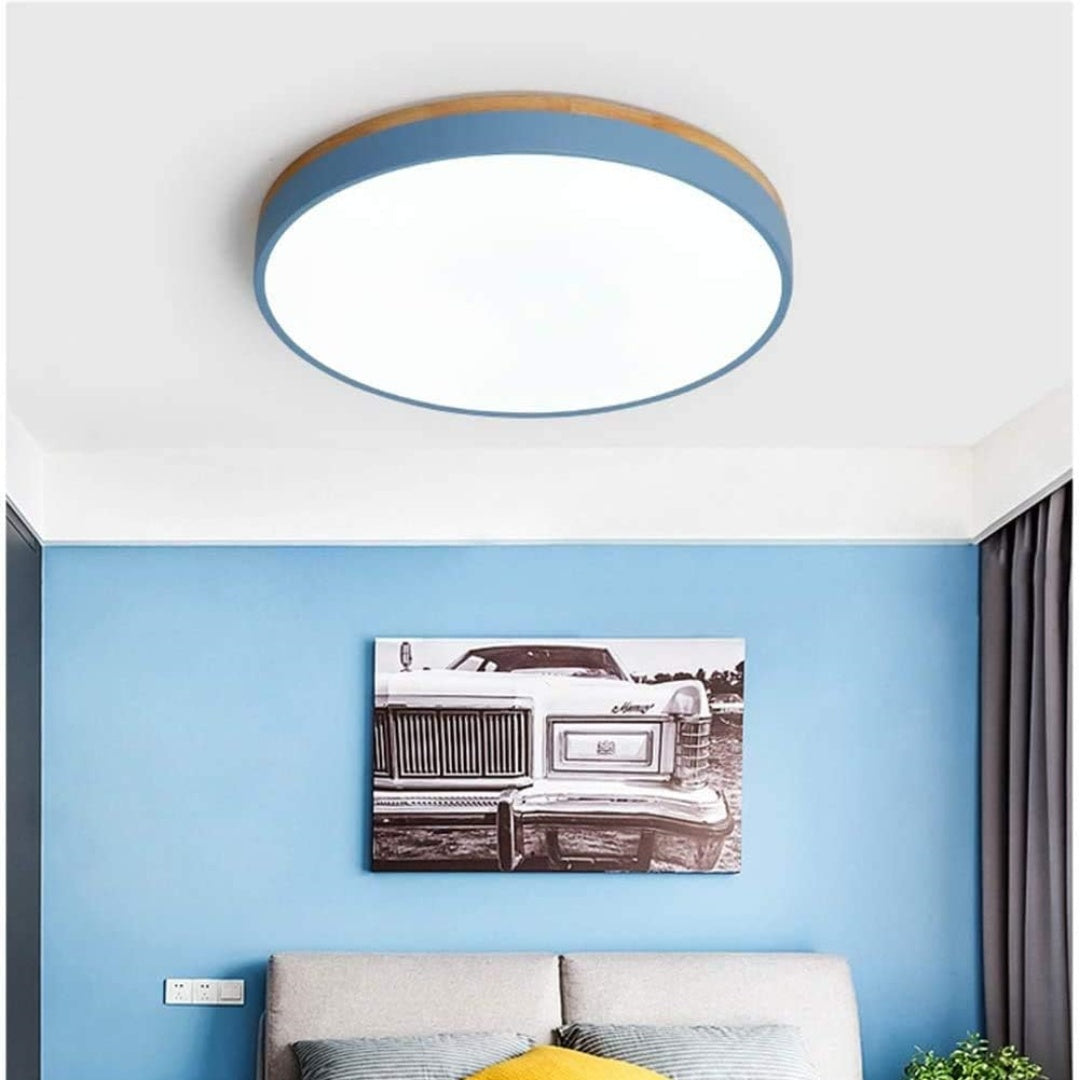 Lámpara de techo redonda de madera con LED y acrílico, regulable con luz cálida, estilo escandinavo