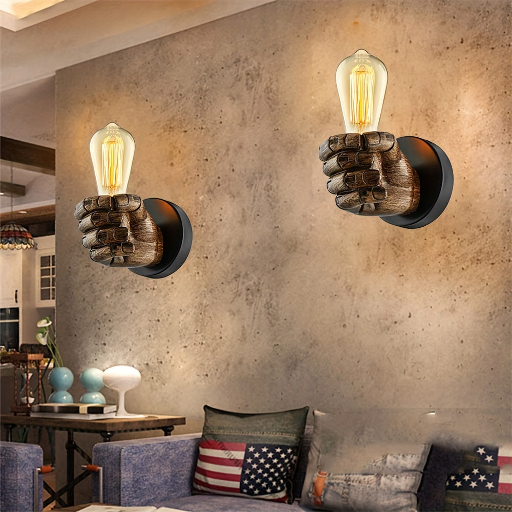Lampada da parete a forma di mano in resina con base E26, stile industriale