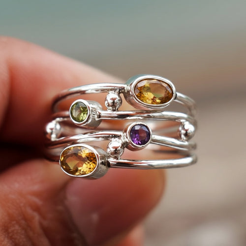 Verstellbarer Boho-Zirkon-Geburtsstein-Wickelring aus Silber