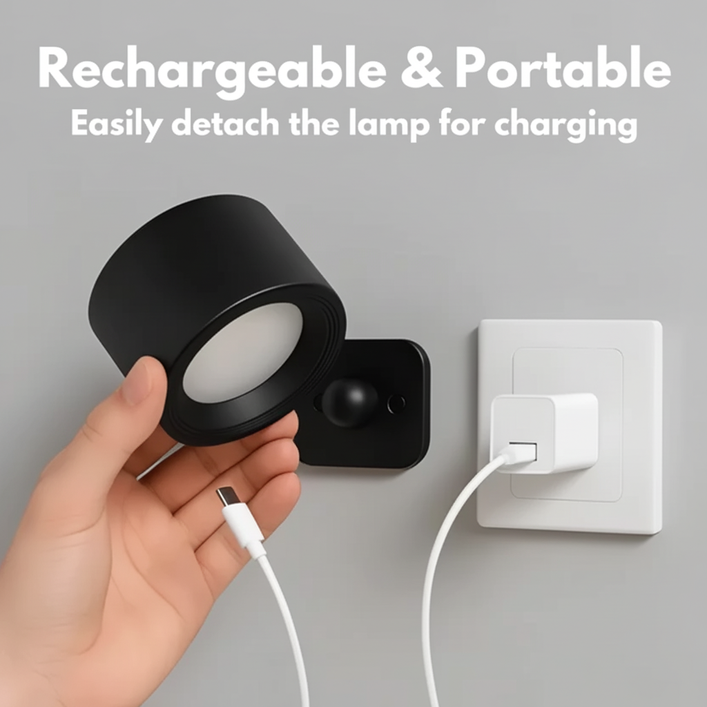 Justerbar væglampe med magnetisk beslag og genopladelig LED