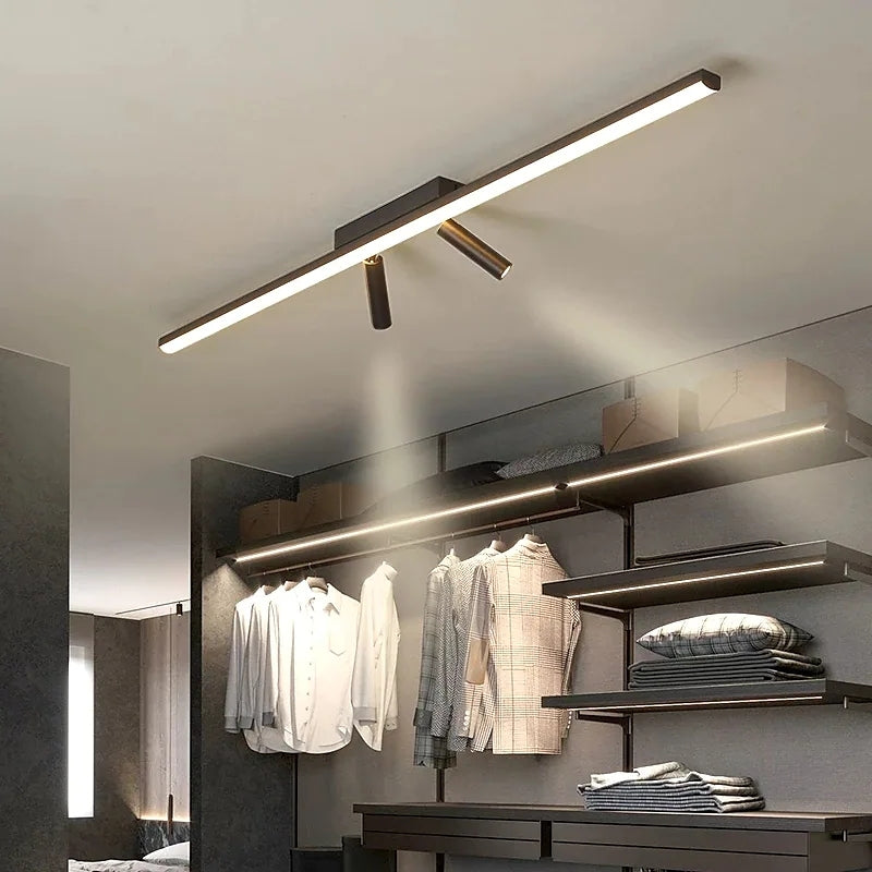 Black Linear LED Ceiling Light With Adjustable Spotlights 80–100cm