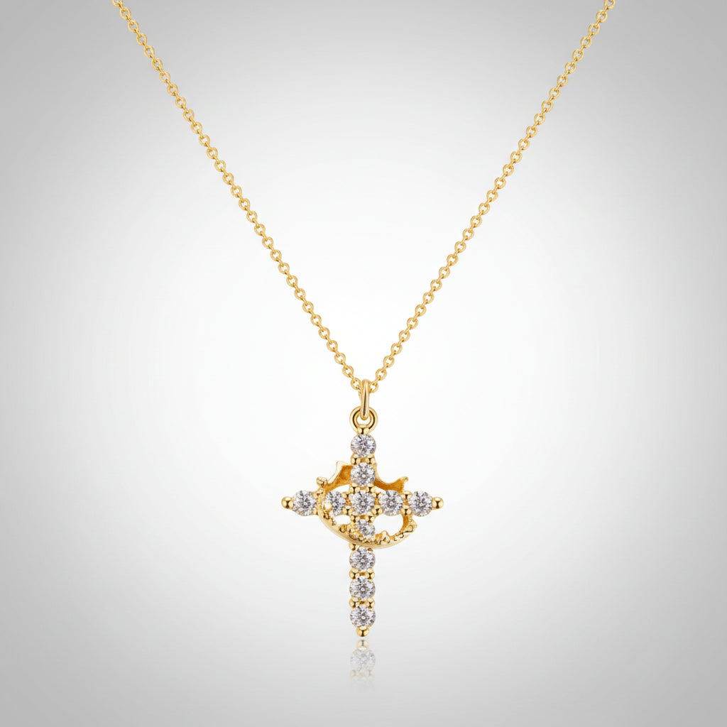 Crown Cross Pendant Necklace In Gold Or Silver Faith Jewelry