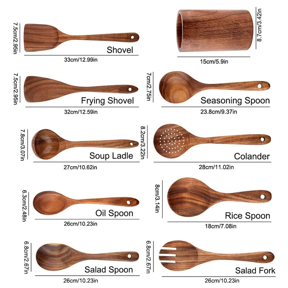 Teak Kitchen Utensil Set For Elegant Cooking In Modern Kitchen