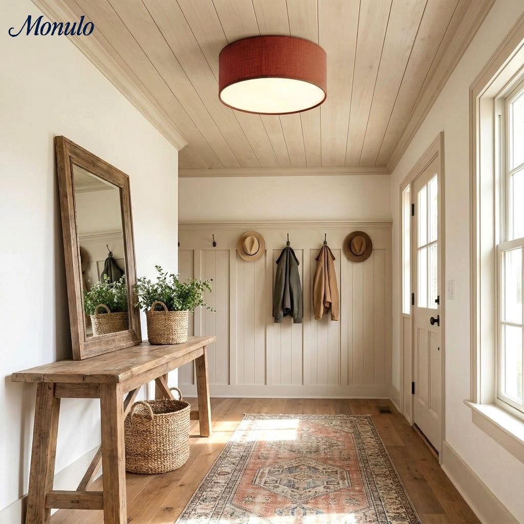 Linen Shade Drum Ceiling Light, Diameter 30/45 Cm, Scandinavian Modern Living Room Lamp