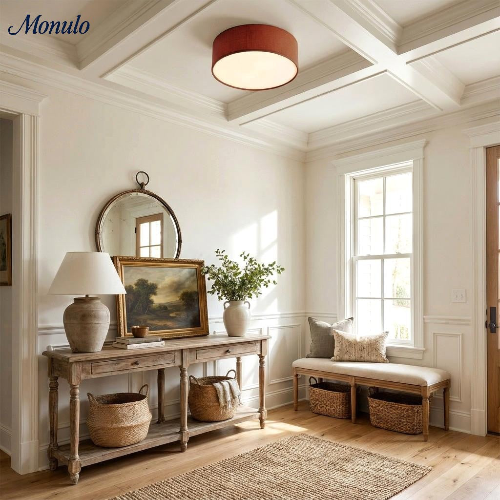 Linen Shade Drum Ceiling Light, Diameter 30/45 Cm, Scandinavian Modern Living Room Lamp