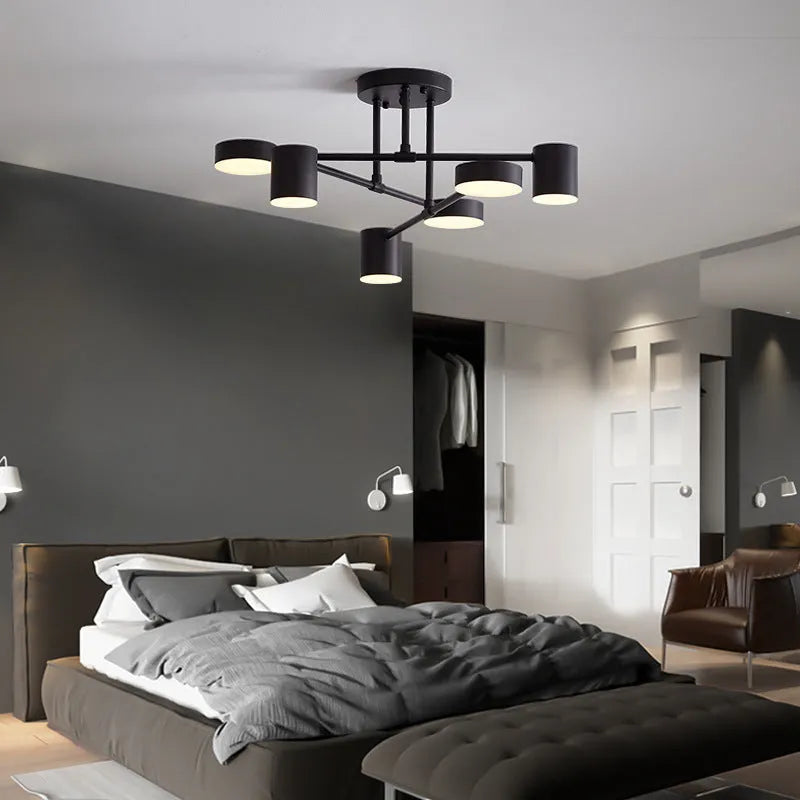 Lámpara de techo LED ajustable de seis luces, diseño moderno en negro