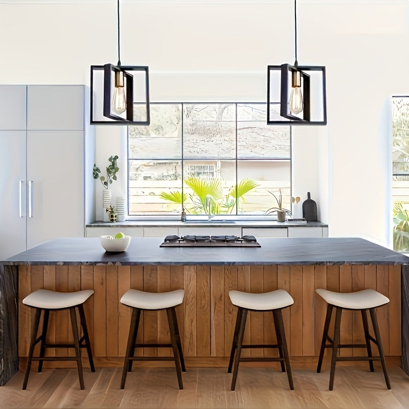 Geometric Industrial Pendant Light With Metal Frame For Modern Living Spaces