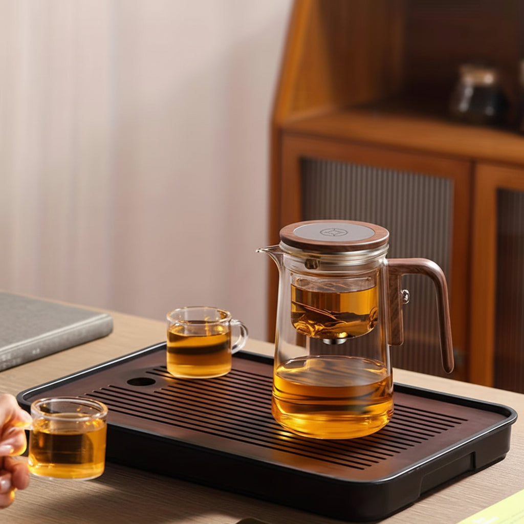 Tetera de vidrio transparente con infusor para preparar té de hojas sueltas