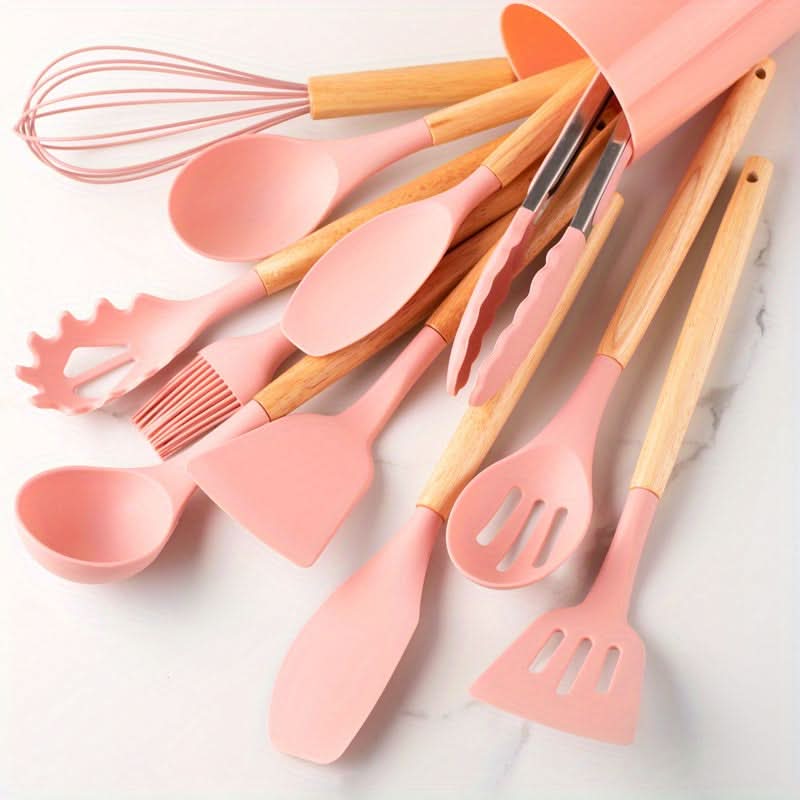 Zestaw silikonowych przyborów kuchennych z odpornością na wysoką temperaturę i stylowym designem