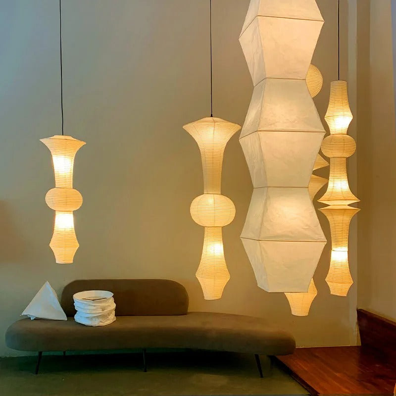 Luma-valaisimet, joissa on veistoksellinen muoto ja japanilainen geometrinen minimalismi