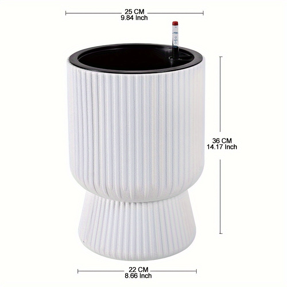 White Self-Watering Planter With Wine Glass Design and Water Level Indicator