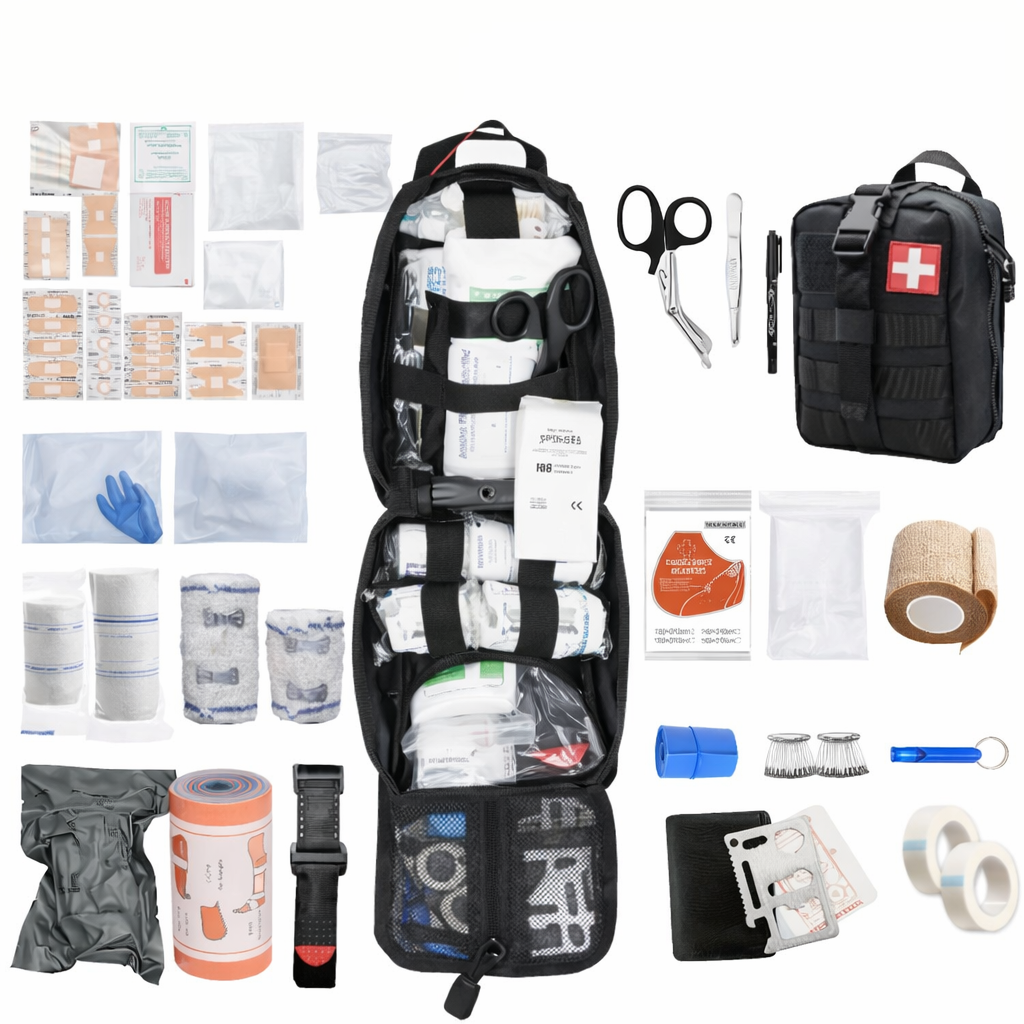 Kit compatto di sopravvivenza da esterno con attrezzatura essenziale per avventure