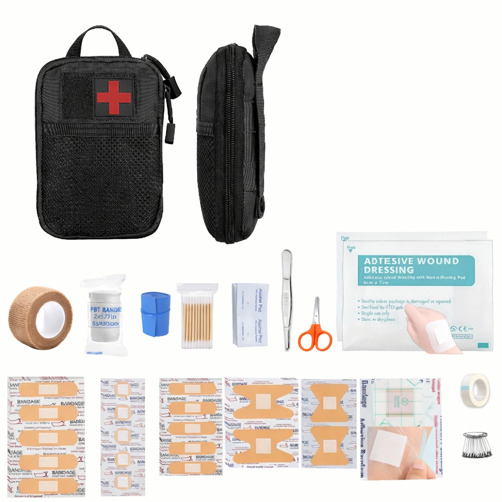 Kit compatto di sopravvivenza da esterno con attrezzatura essenziale per avventure