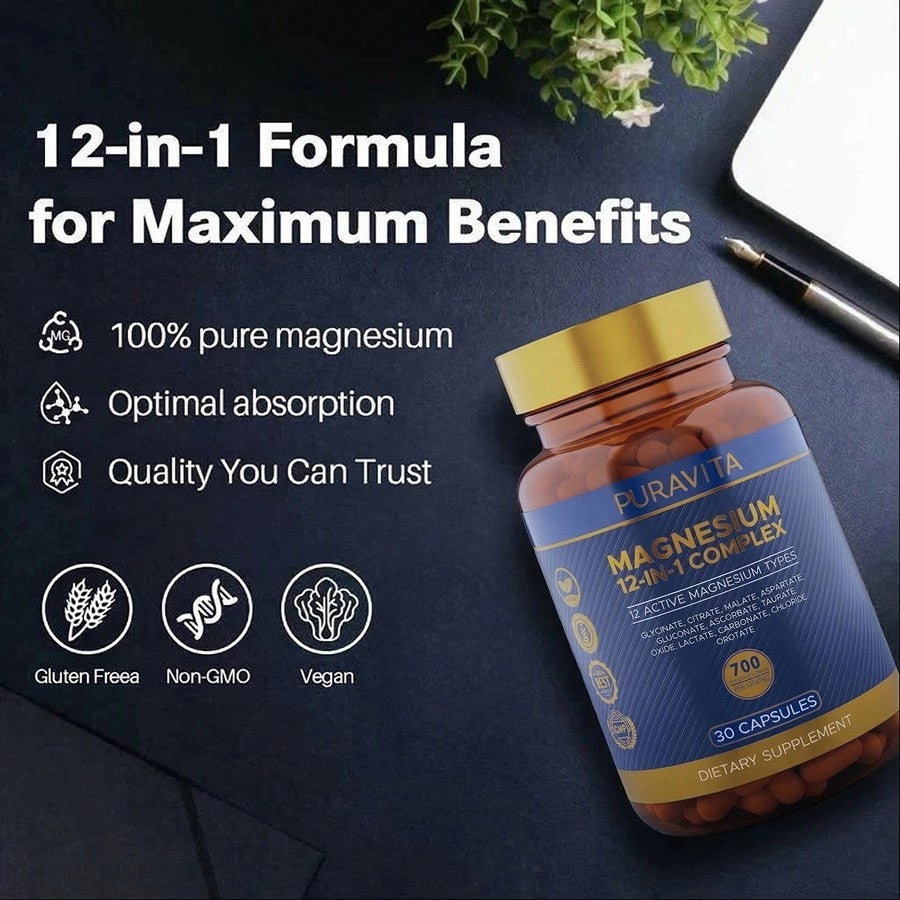 12-Type Magnesium Complex Supplement for Daily Wellness & Relaxation Support