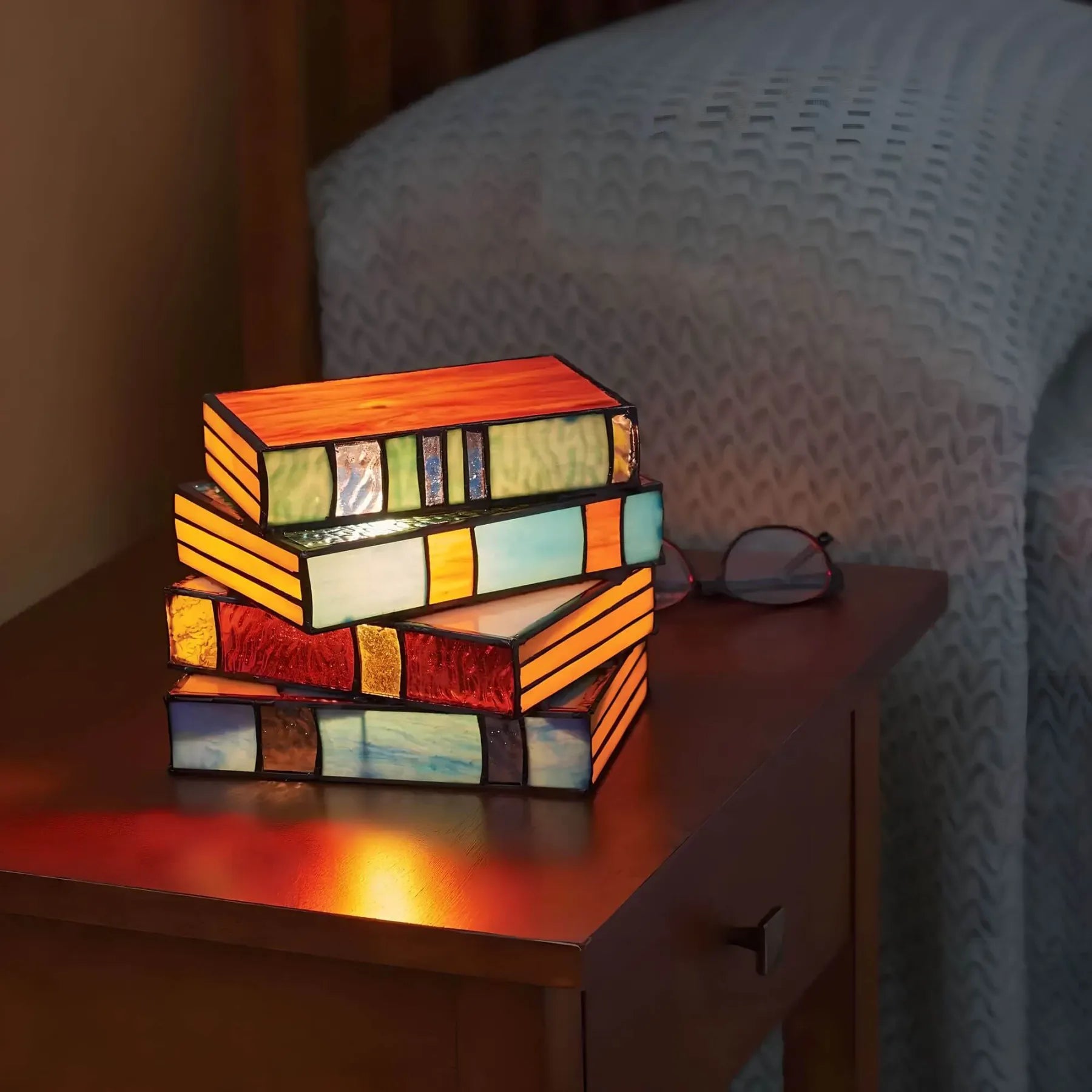 Stained Glass Book Lamp Handcrafted Artistic Lighting For Home Decor