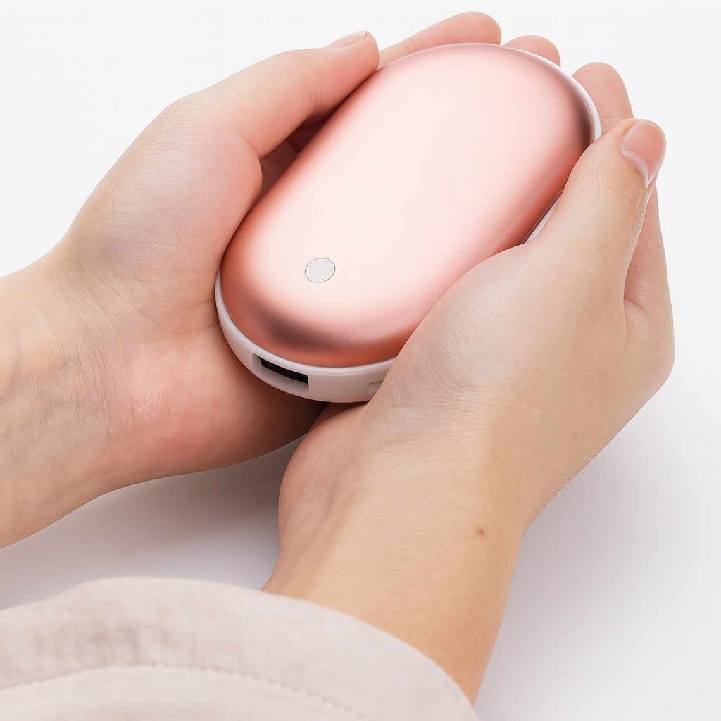 Kompakter Handwärmer, der auch als Powerbank und tragbarer Heizlüfter dient
