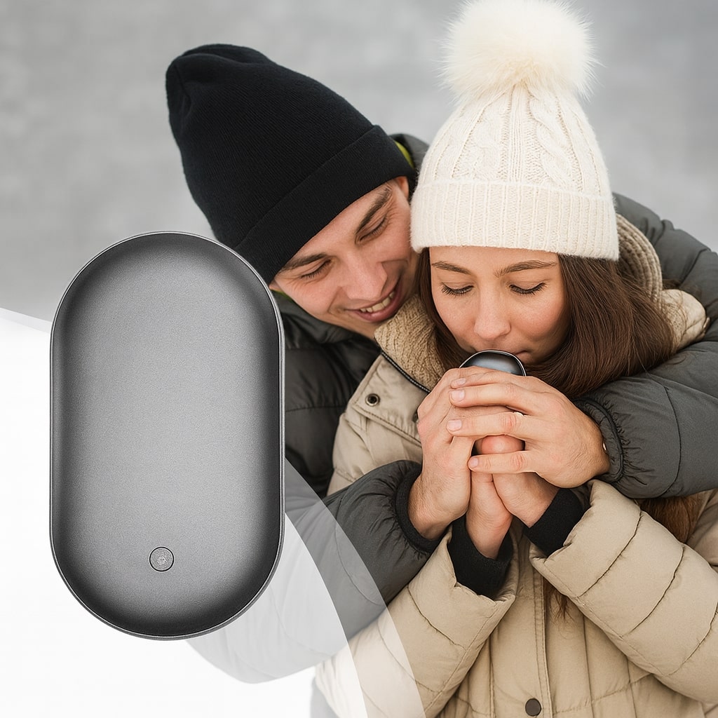 Kompakter Handwärmer, der auch als Powerbank und tragbarer Heizlüfter dient