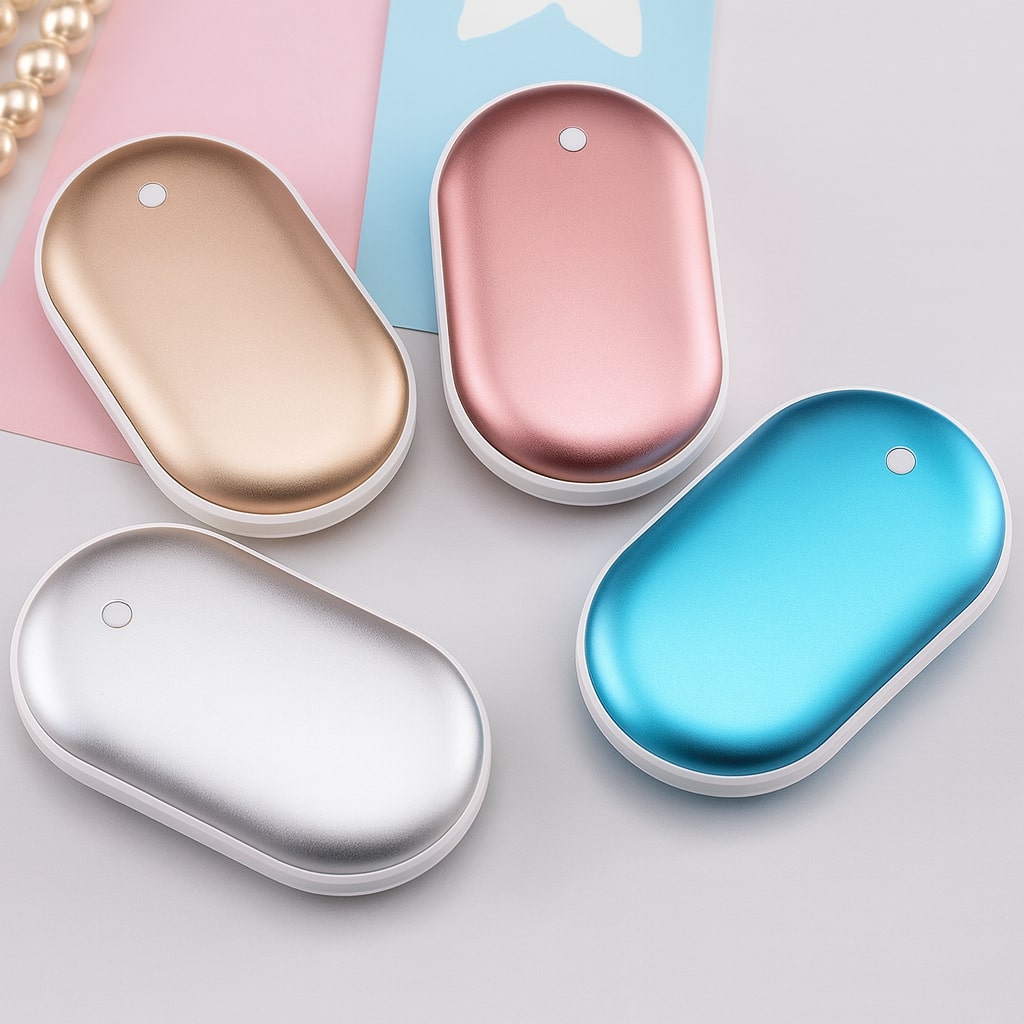 Kompakter Handwärmer, der auch als Powerbank und tragbarer Heizlüfter dient