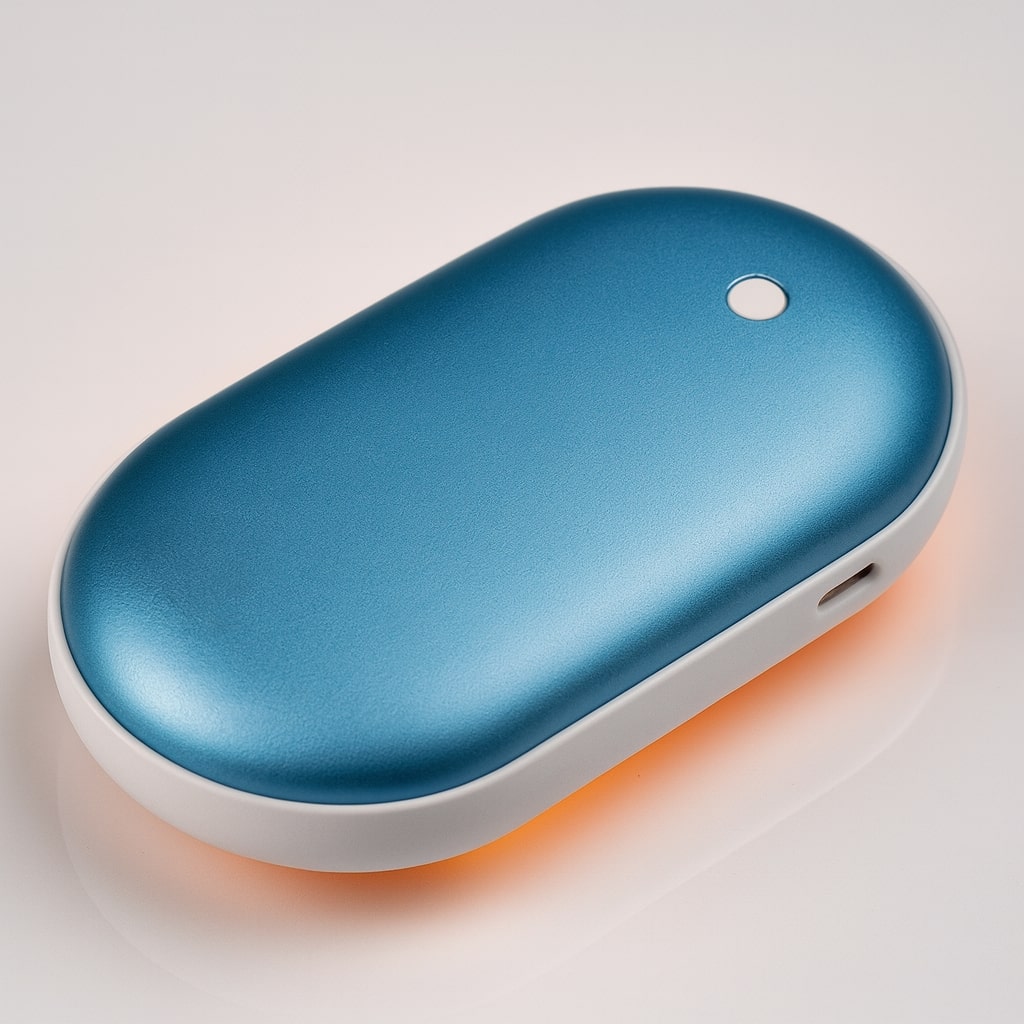 Kompakter Handwärmer, der auch als Powerbank und tragbarer Heizlüfter dient