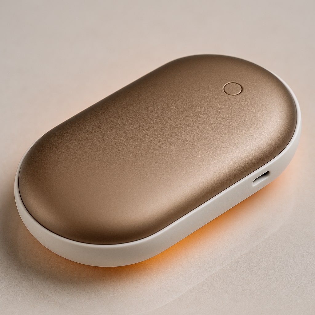 Kompakter Handwärmer, der auch als Powerbank und tragbarer Heizlüfter dient