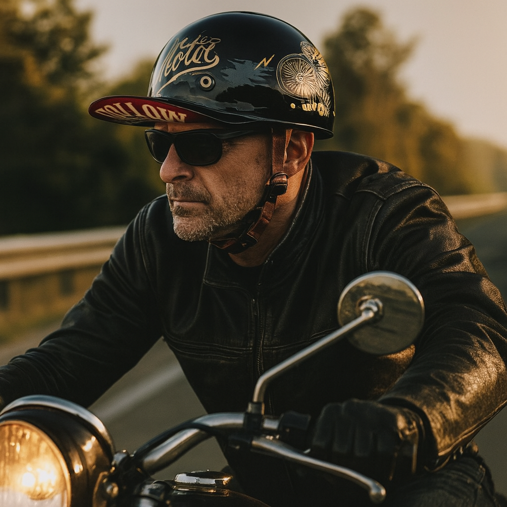 Half Face Motorcycle Helmet With Baseball Cap Look