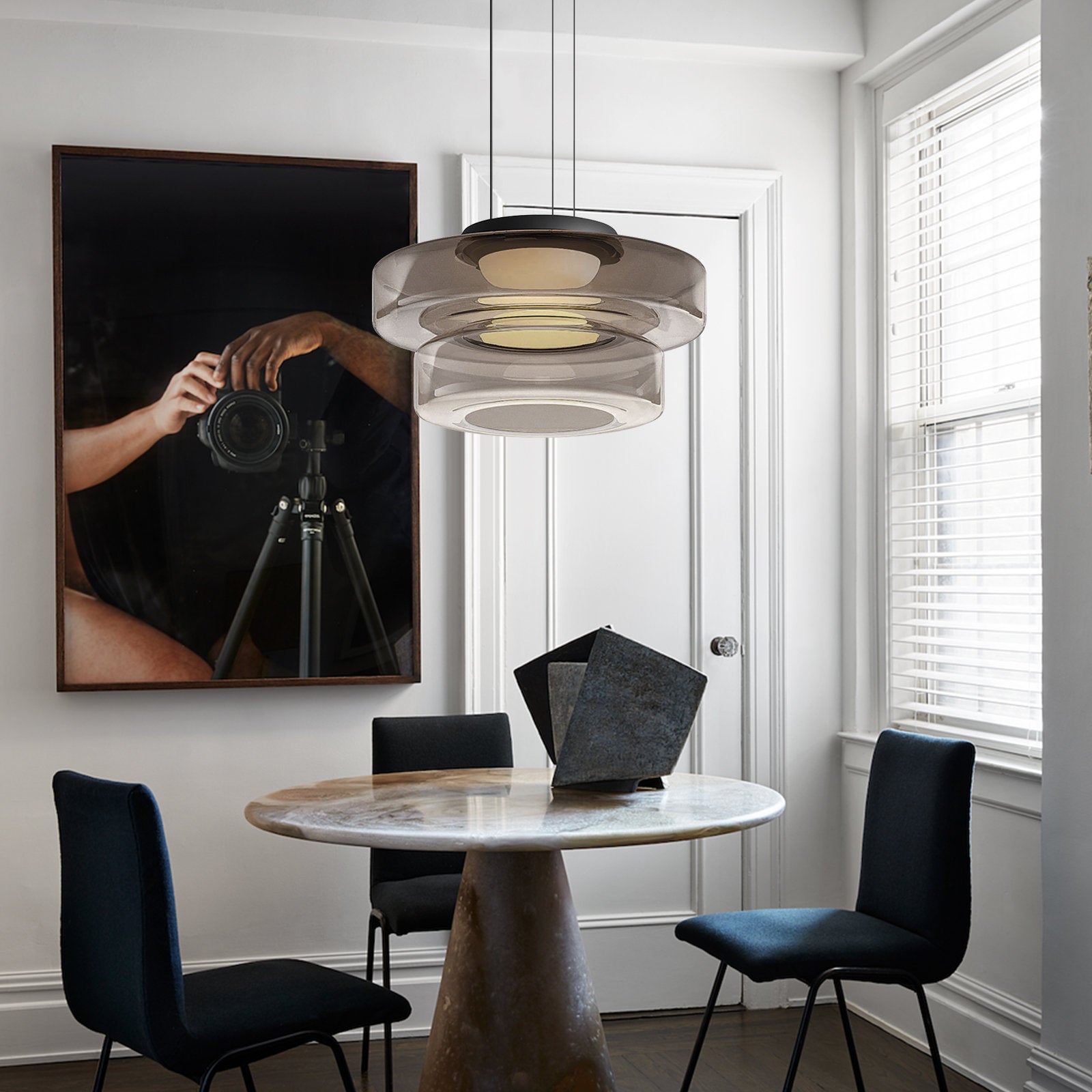Bauhaus Style Moon Motif Glass Pendant Ceiling Light