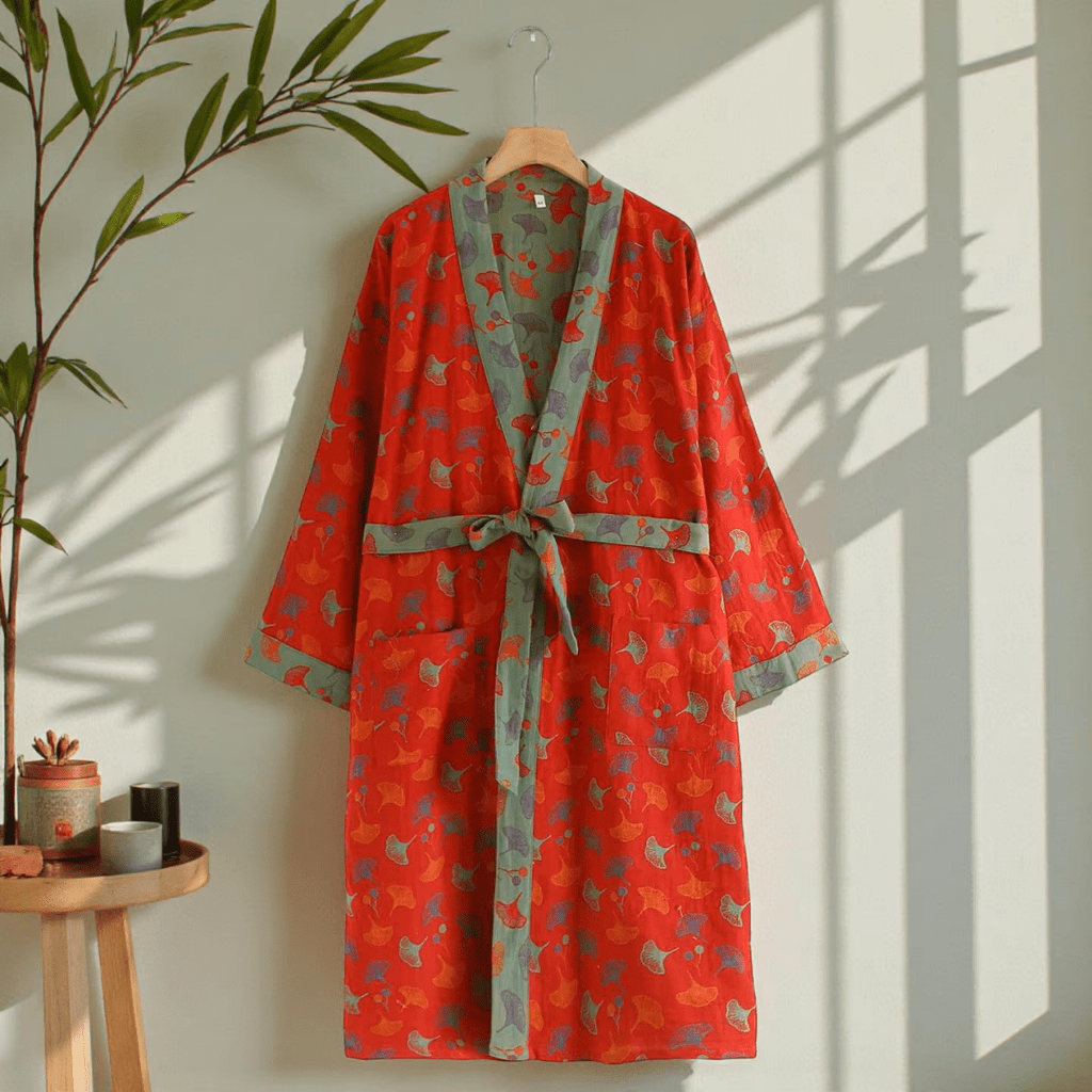 AeroLuma Reversible Kimono Bathrobe In Organic Cotton For Breathable Comfort