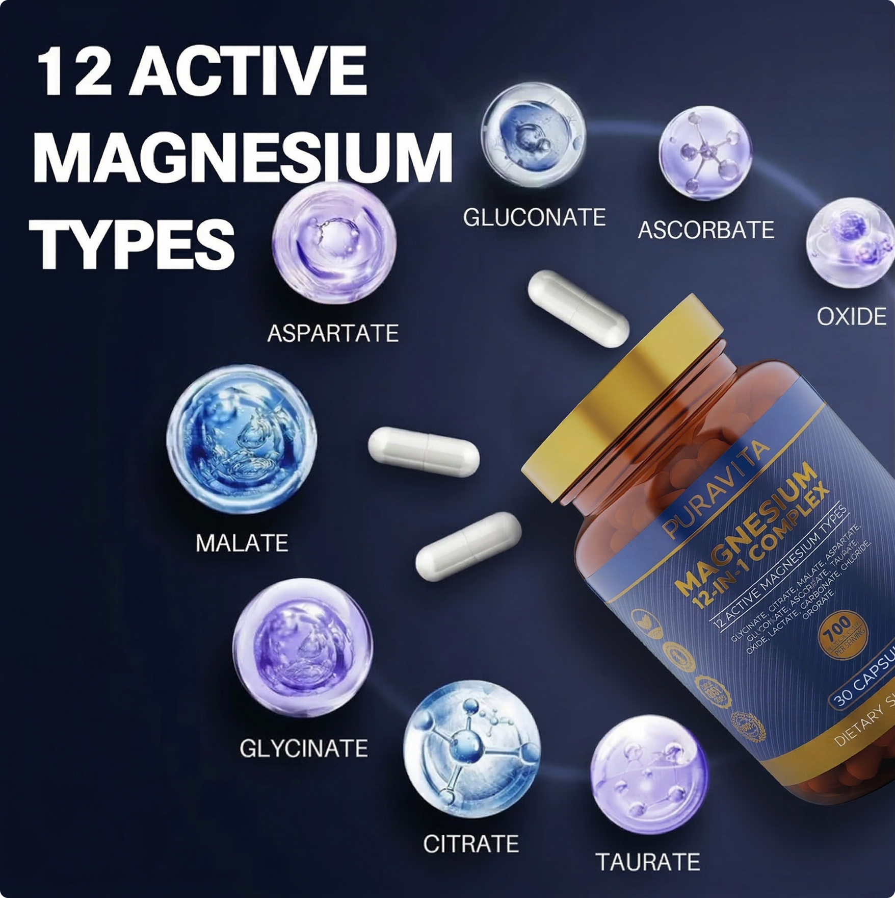 12-Type Magnesium Complex Supplement for Daily Wellness & Relaxation Support
