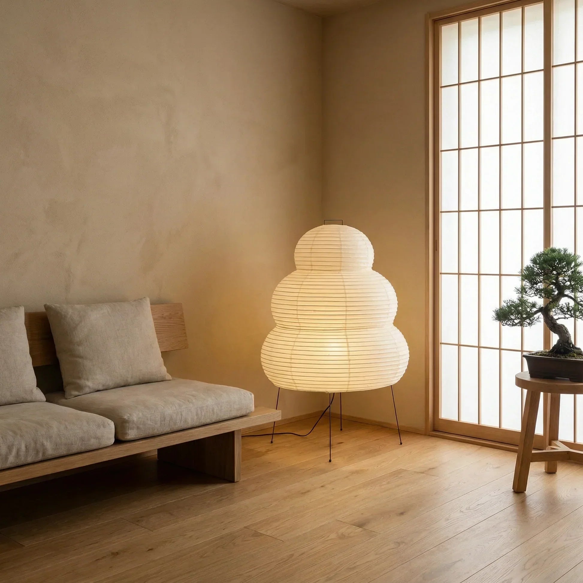 Rice Paper Floor Lamp With Layered Paper Shade | Rosalyssa