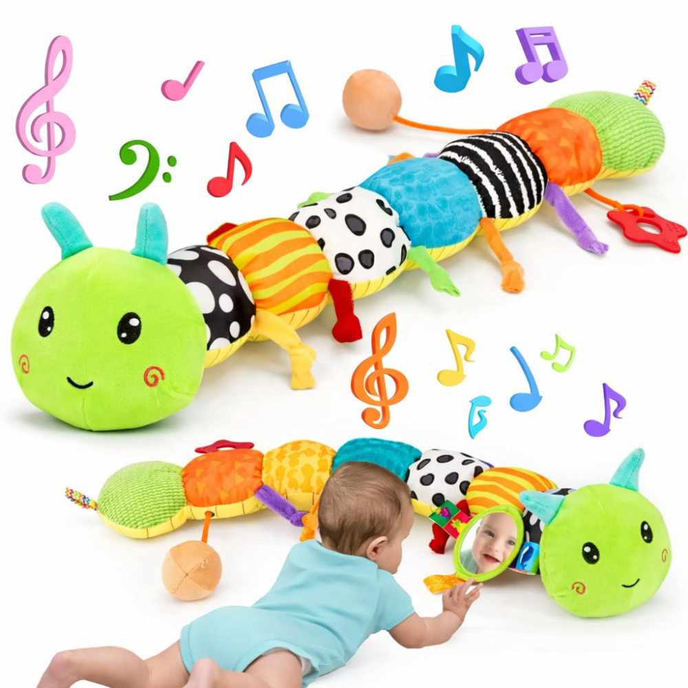 Kæmpe larve blød legetøj med musik til babyens sanser og mavetid