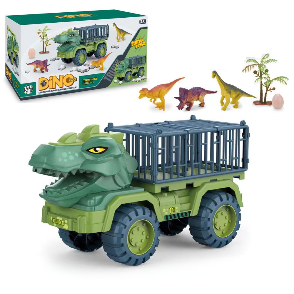 Dinosaurielastbil lekset med bur, fordon och figurer