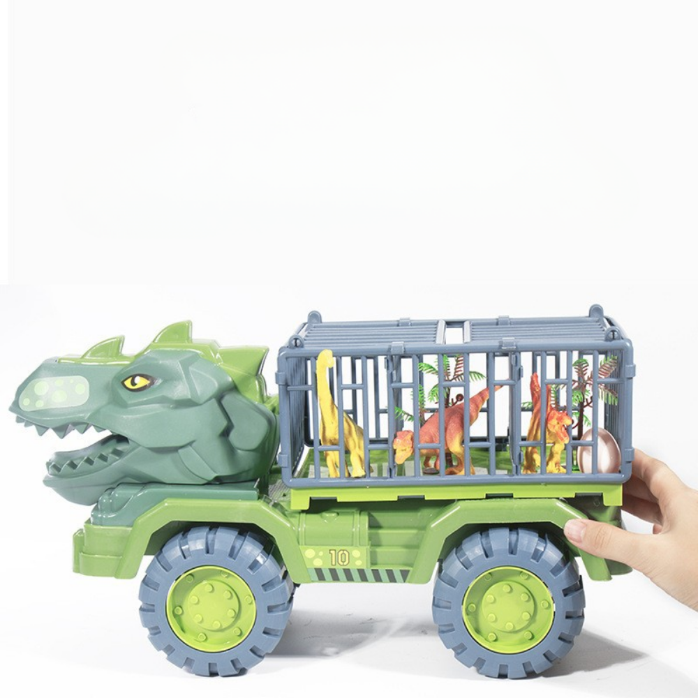 Dinosaurielastbil lekset med bur, fordon och figurer