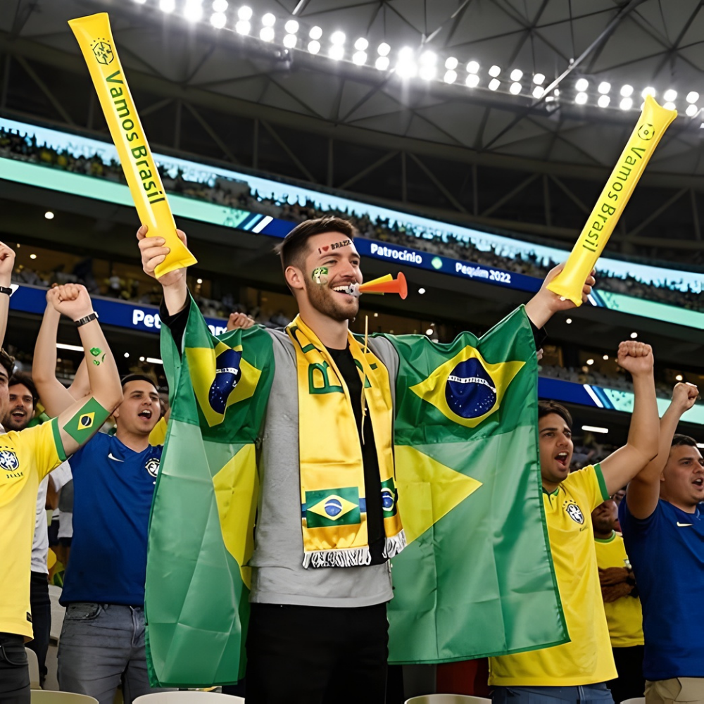 Brazil Flag Soccer Fan Set With Cape Scarf And Horn