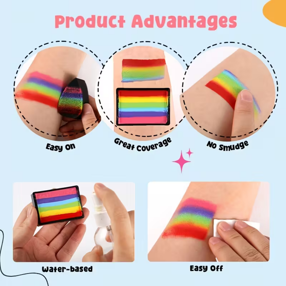 Vibrant Rainbow Neon Body Paint Kit For Face And Body Art