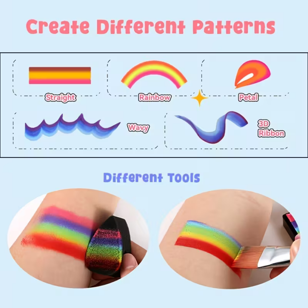 Vibrant Rainbow Neon Body Paint Kit For Face And Body Art