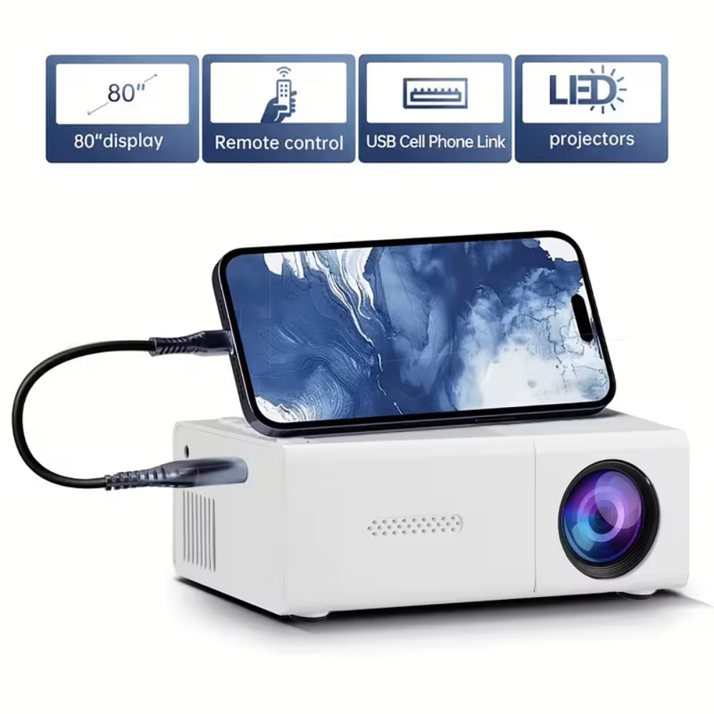 Compact Mini Projector For Movies And Gaming, 1080p Support