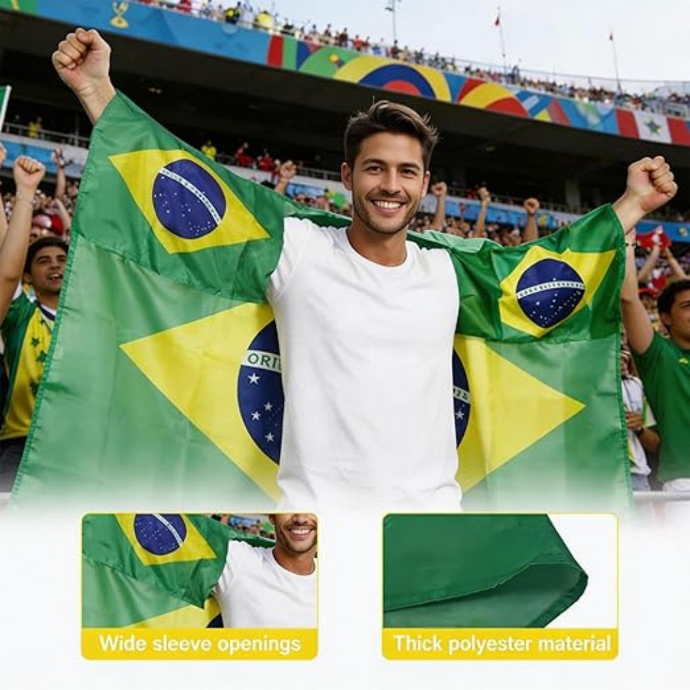 Brazil Flag Soccer Fan Set With Cape Scarf And Horn