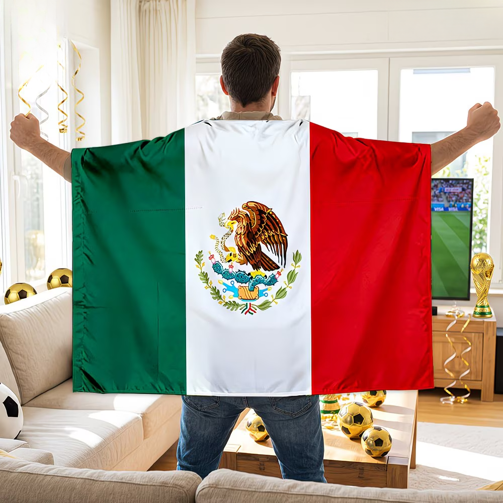 Mexico Flag Banner Soccer Cape For Game Day Wear Large