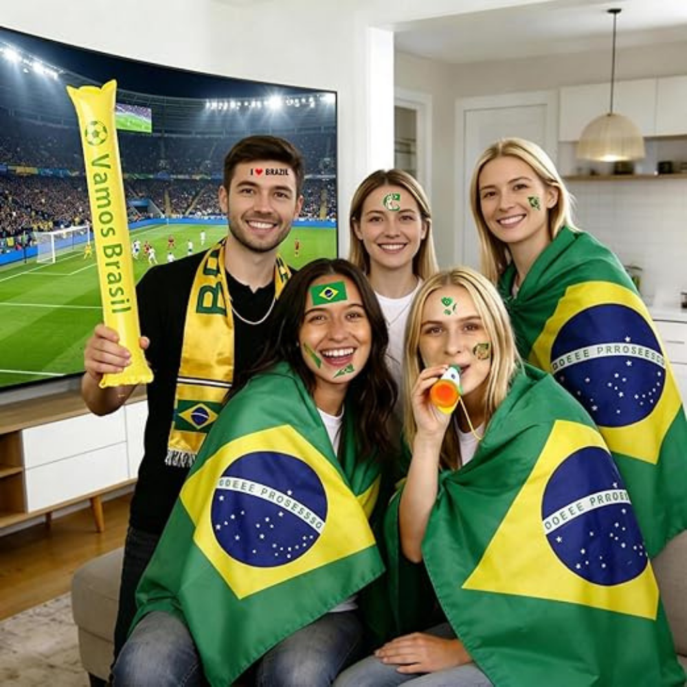 Brazil Flag Soccer Fan Set With Cape Scarf And Horn