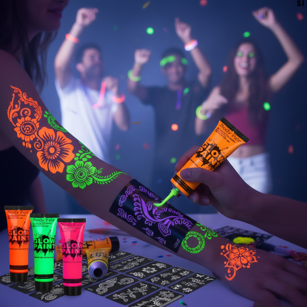 UV Glow Body Paint Kit For Parties And Festivals And Events