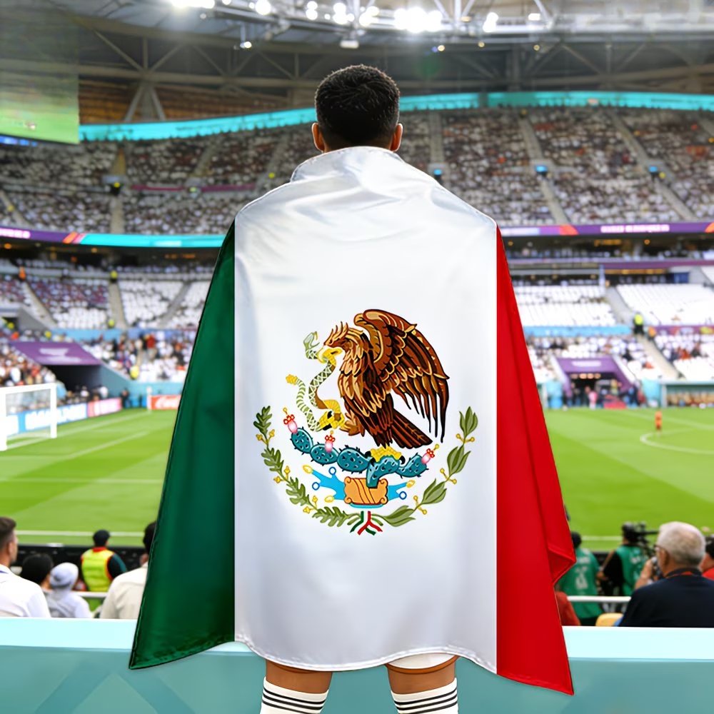 Mexico Flag Banner Soccer Cape For Game Day Wear Large