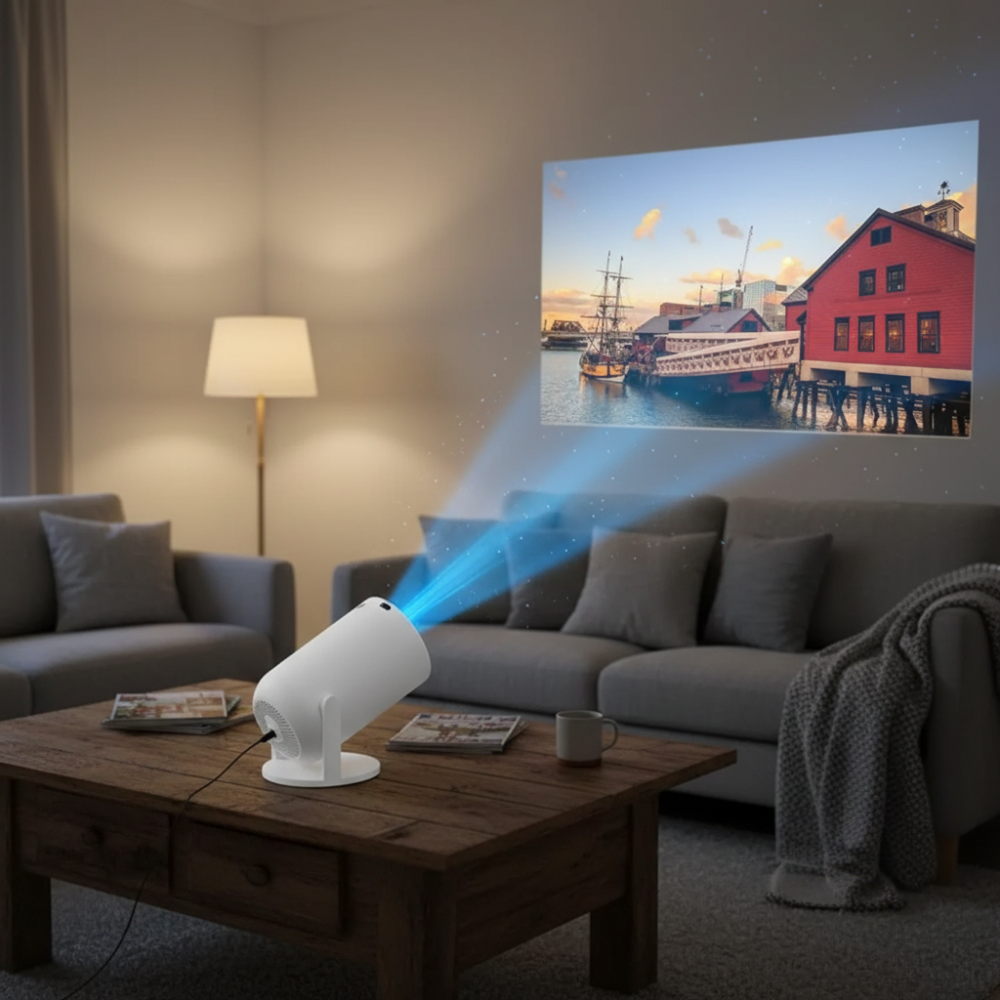 Projetor Compacto 4K com WiFi e Bluetooth para Uso Doméstico e ao Ar Livre