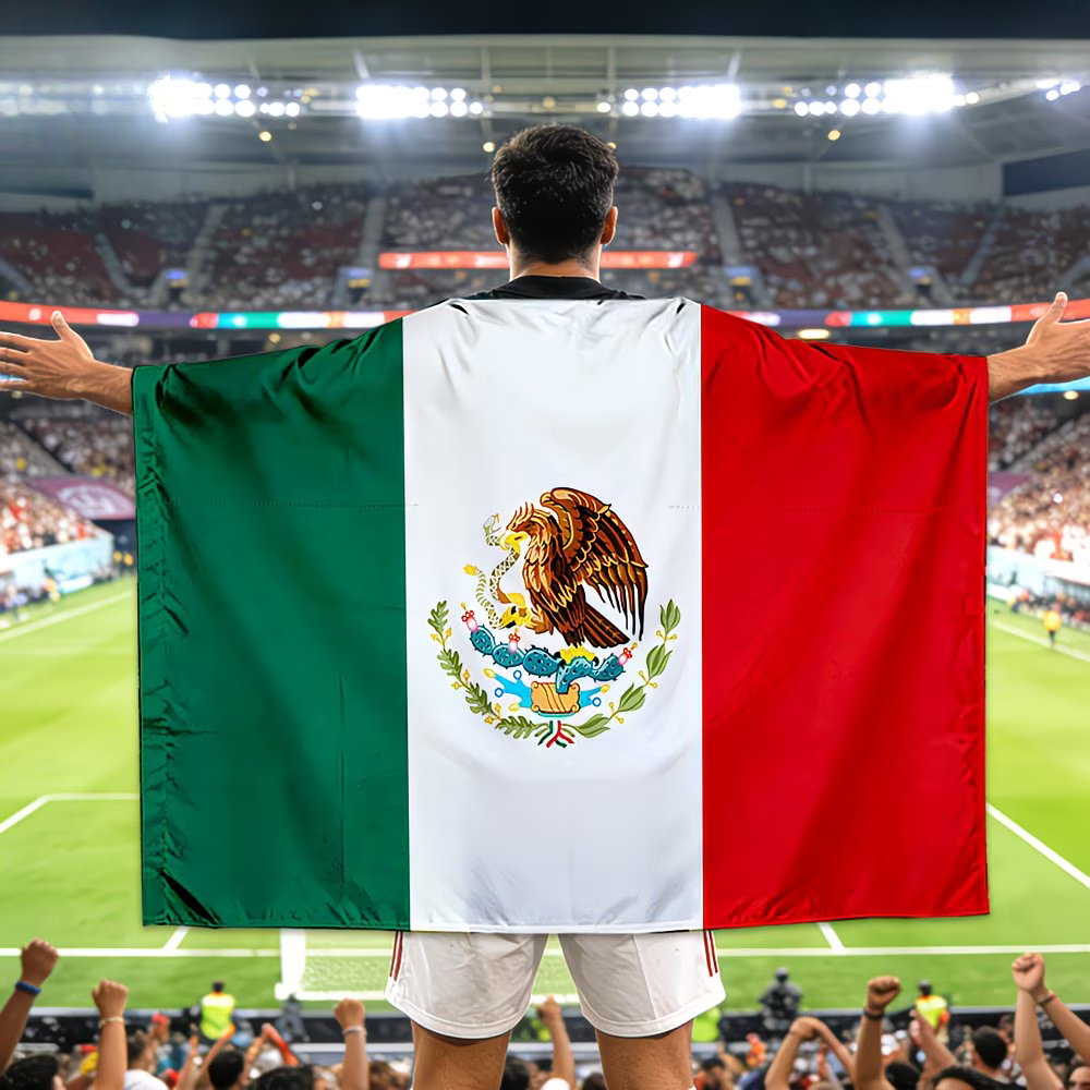 Mexico Flag Banner Soccer Cape For Game Day Wear Large