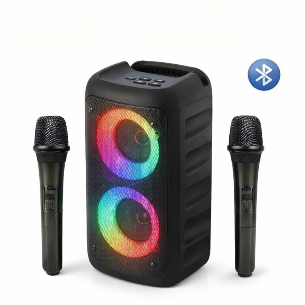 Karaoke-System mit tragbarem Lautsprecher und Mikrofonen