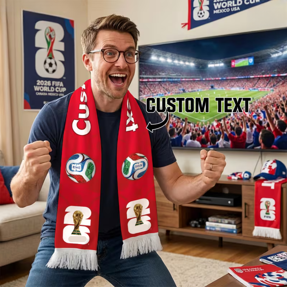 Cachecol para Fãs de Futebol com Texto Personalizado e Bandeira do México