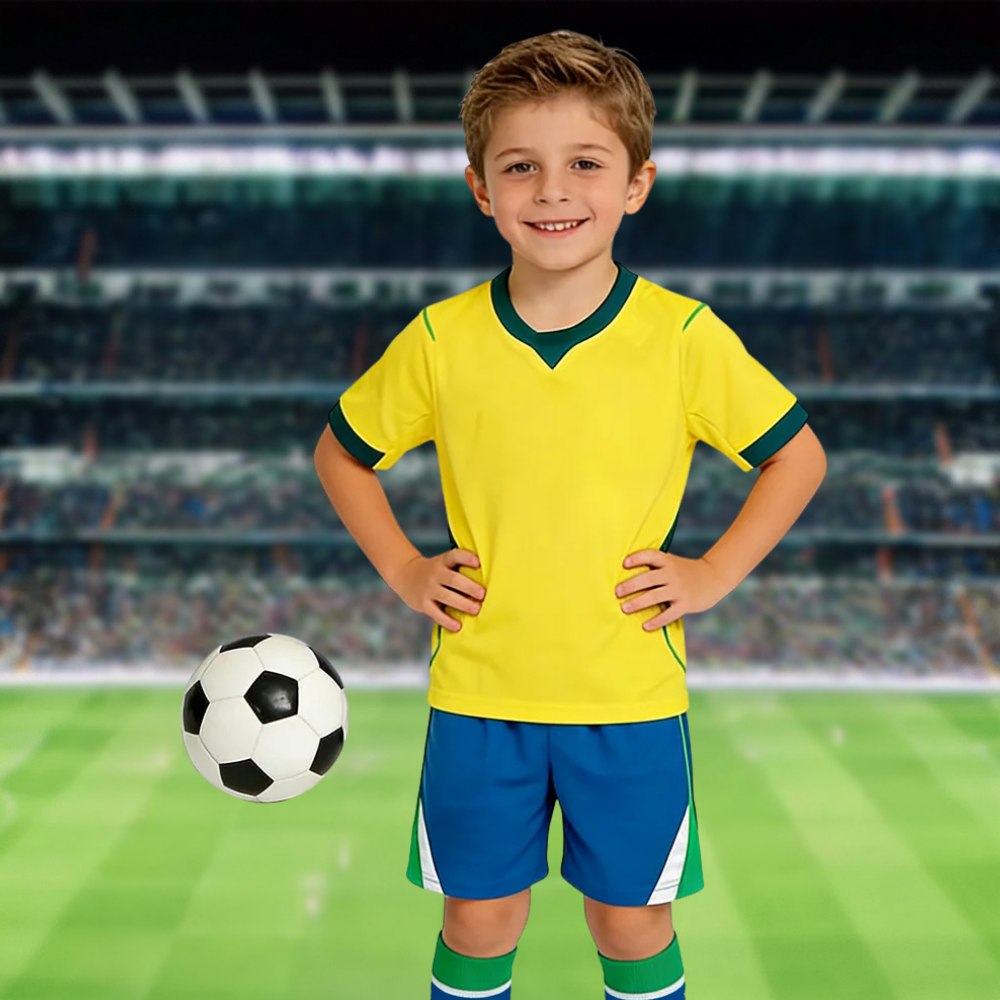 Brazil Jersey World Cup Kids 2026 Quick Dry Soccer Uniform Set