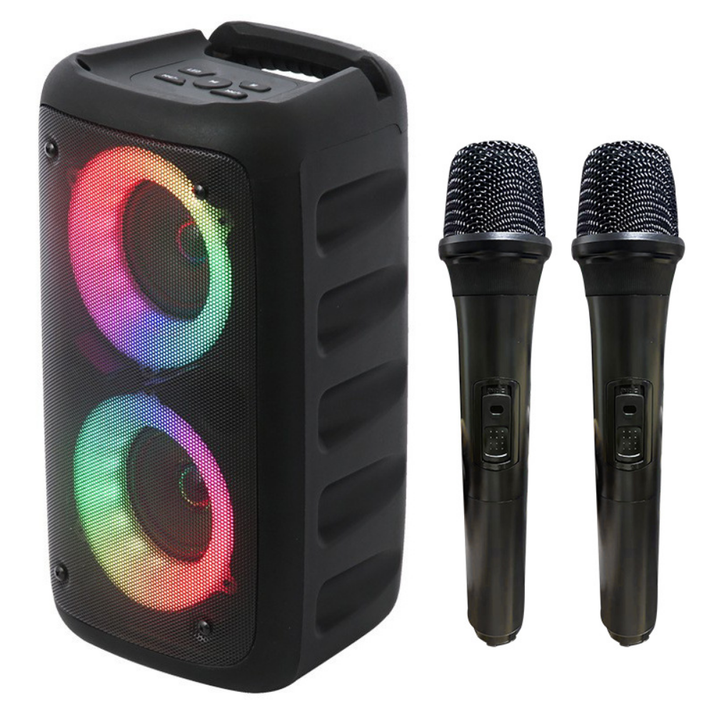 Karaoke-System mit tragbarem Lautsprecher und Mikrofonen