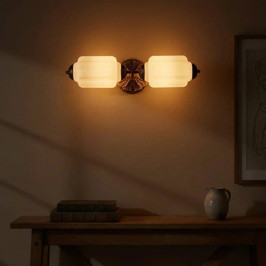 Vintage Art Deco Milk Glass Vanity Wall Light Fixture | Rosalyssa