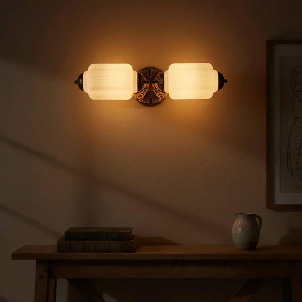 Vintage Art Deco Milk Glass Vanity Wall Light Fixture | Rosalyssa
