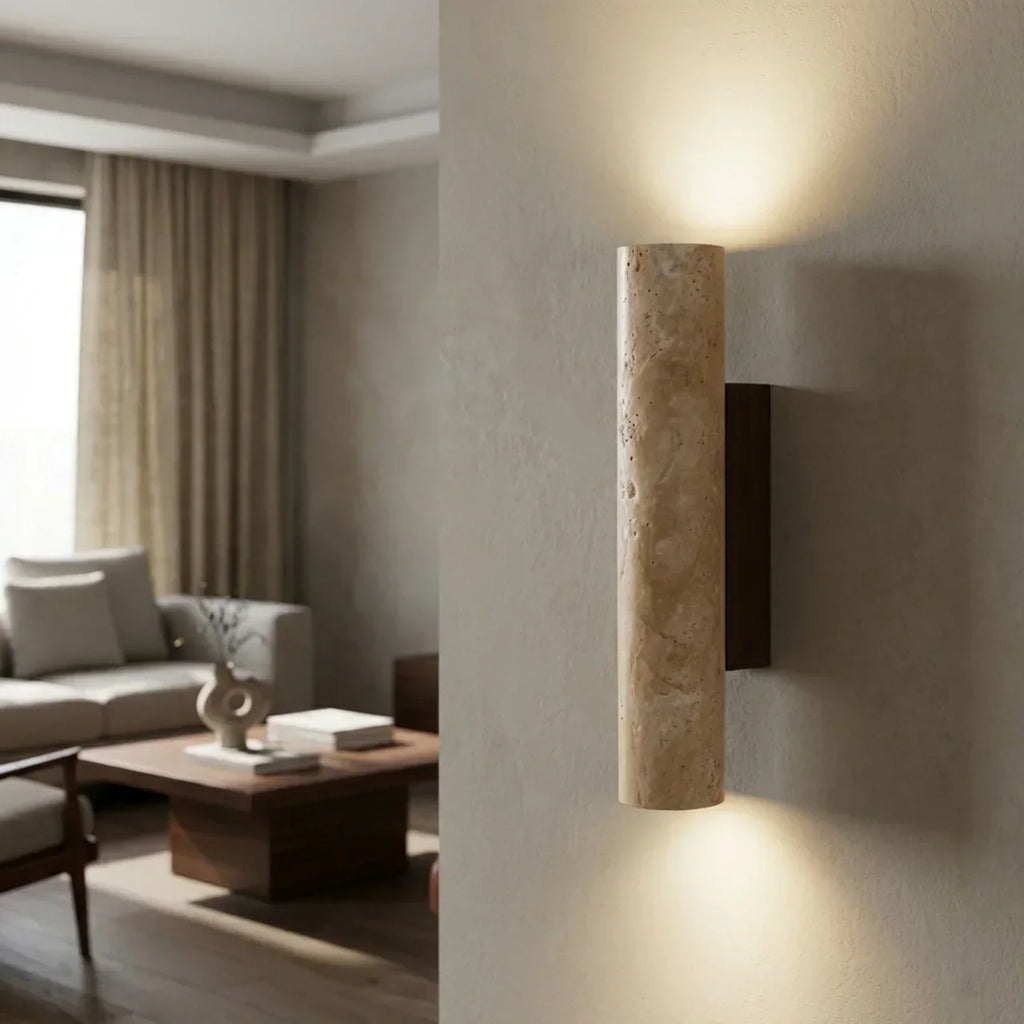 Travertine Vertical Wall Light With Up-Down LED For Indoor Use | Rosalyssa
